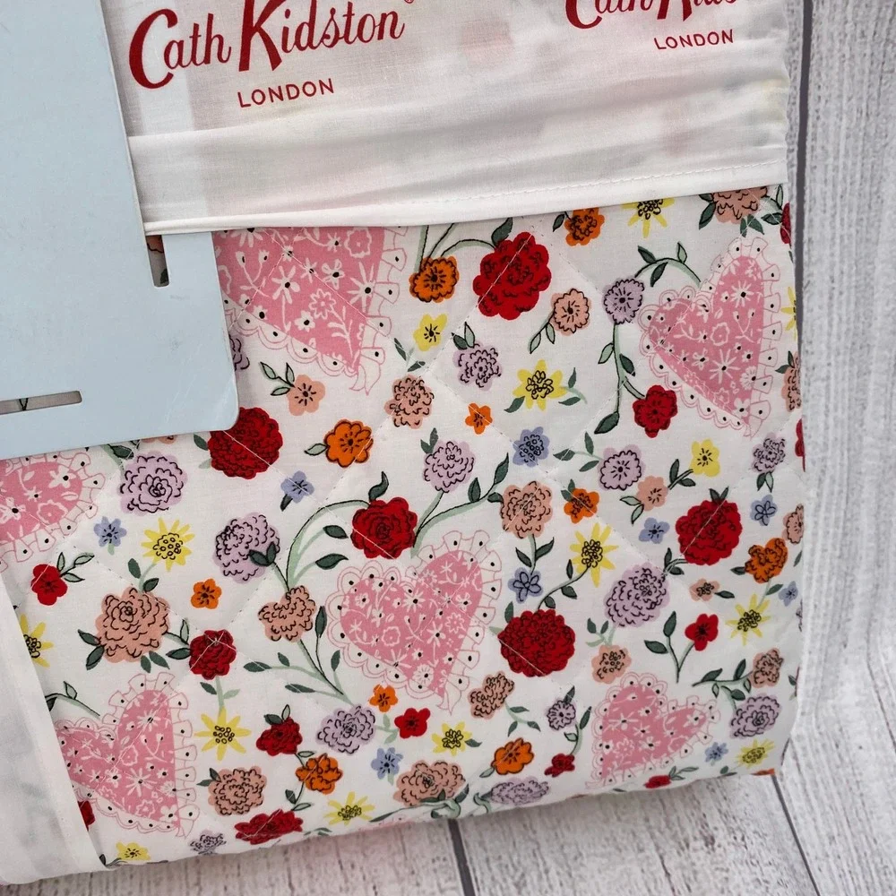 Cath Kidston Floral Heart Quilt Set Queen Pink Cotton Shabby Chic Cottagecore